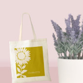 Minimale moderne zonnebloem Aangepaste naam Tote Bag