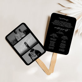 Minimale moderne zwart 3 foto bruiloft programma f handwaaier