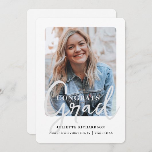 Minimale moderne zwart-wit foto afstudeerfeest kaart (Voorkant / Achterkant)