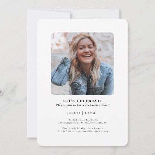 Minimale moderne zwart-wit foto afstudeerfeest kaart (Achterkant)