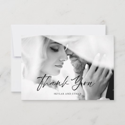 Minimale moderne zwart-wit foto dank u bedankkaart (Voorkant)