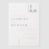 Minimale moderne zwart-wit monogram bruiloft vellum uitnodigingen (Voorkant)