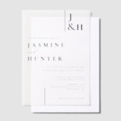 Minimale moderne zwart-wit monogram bruiloft vellum uitnodigingen (Offset)