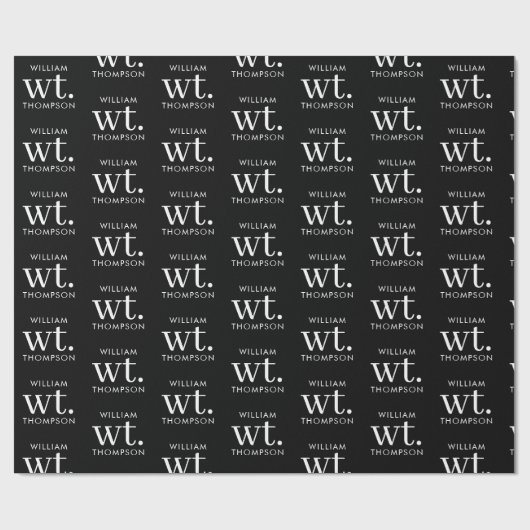 Minimale Moderne Zwart-wit Monogrammed Naam Cadeaupapier (Vlak)
