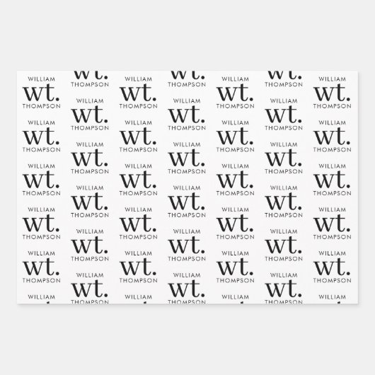 Minimale Moderne Zwart-wit Monogrammed Naam Inpakpapier Vel (Voorkant 3)