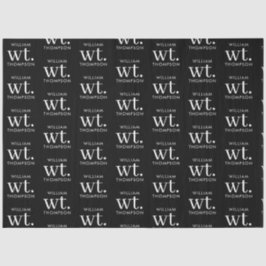 Minimale Moderne Zwart-wit Monogrammed Naam Tissuepapier