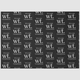 Minimale Moderne Zwart-wit Monogrammed Naam Tissuepapier