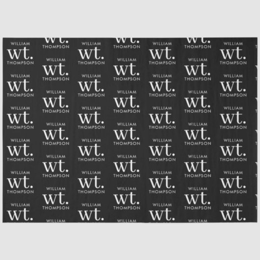 Minimale Moderne Zwart-wit Monogrammed Naam Tissuepapier (Voorkant)