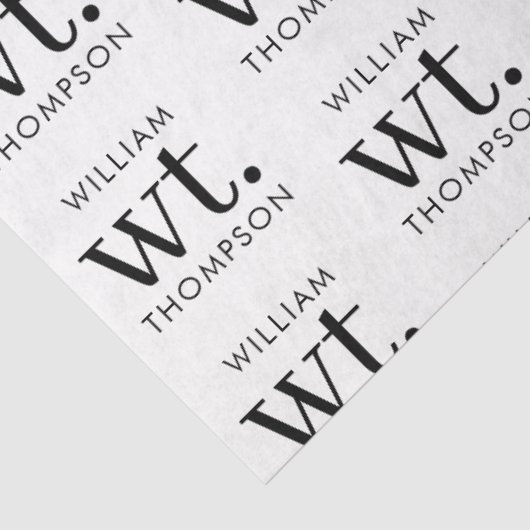 Minimale Moderne Zwart-wit Monogrammed Naam Tissuepapier (Detail)