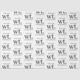 Minimale Moderne Zwart-wit Monogrammed Naam Tissuepapier