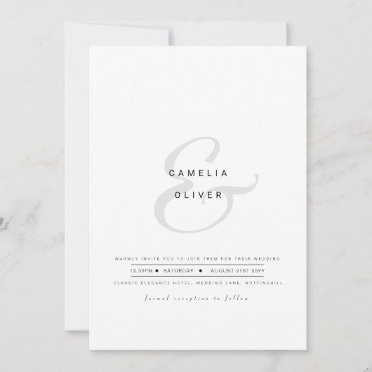 Minimale moderne zwarte ampersand bruiloft kaart (Voorkant)