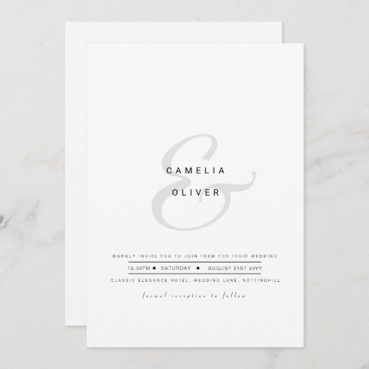 Minimale moderne zwarte ampersand bruiloft kaart (Voorkant / Achterkant)