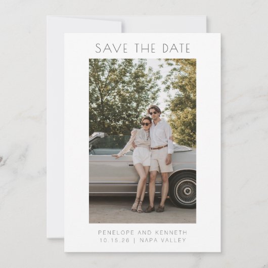 Minimale, moderne zwarte, eenvoudige elegante foto save the date (Voorkant)