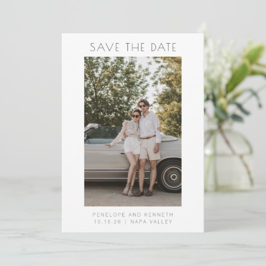 Minimale, moderne zwarte, eenvoudige elegante foto save the date (Staand voorkant)
