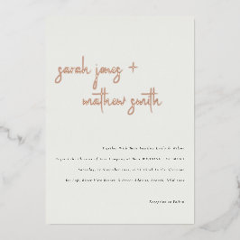 Minimale moderne zwarte, eenvoudige scriptweduwen folie uitnodiging