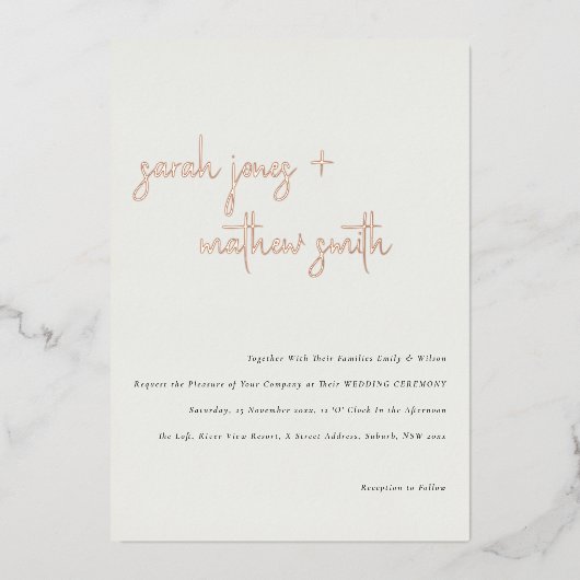 Minimale moderne zwarte, eenvoudige scriptweduwen folie uitnodiging (Voorkant)