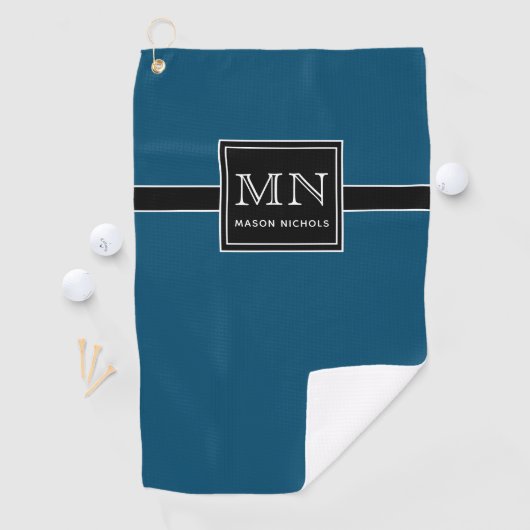 Minimale, moderne zwarte en Blauwgroen monogrammen Golfhanddoek (Insitu)