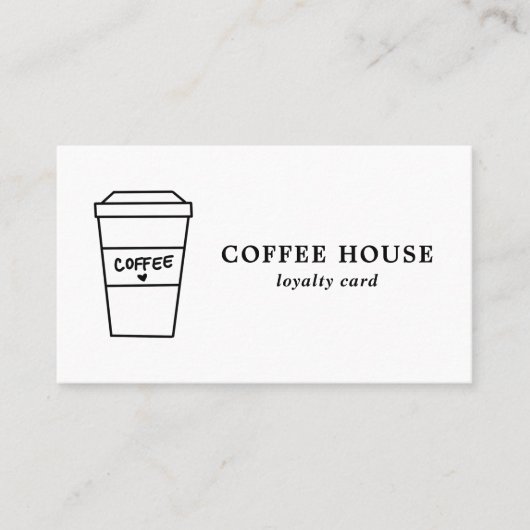 Minimale, moderne zwarte en witte, eenvoudige koff klantenkaartje (Voorkant)