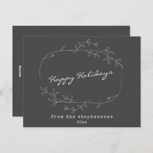 Minimale moderne zwarte en witte feestdag feestdagenkaart (Voorkant / Achterkant)