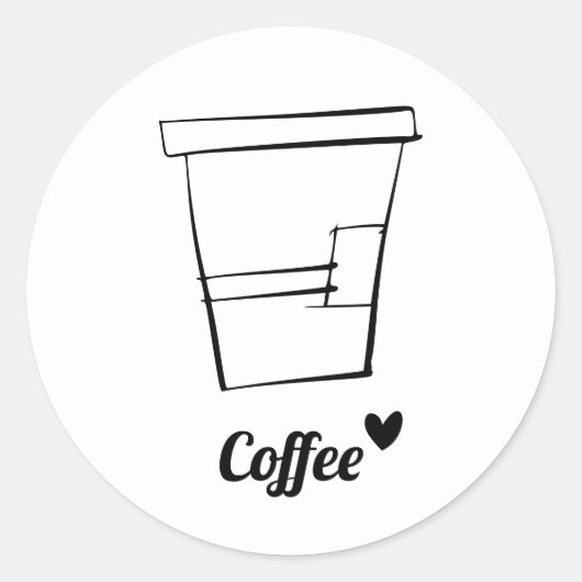 Minimale moderne zwarte en witte koffiebeker ronde sticker (Voorkant)