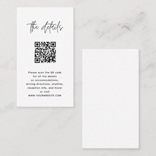 Minimale moderne zwarte en witte QR-code bruiloft Plaatskaartje (Voorkant / Achterkant)