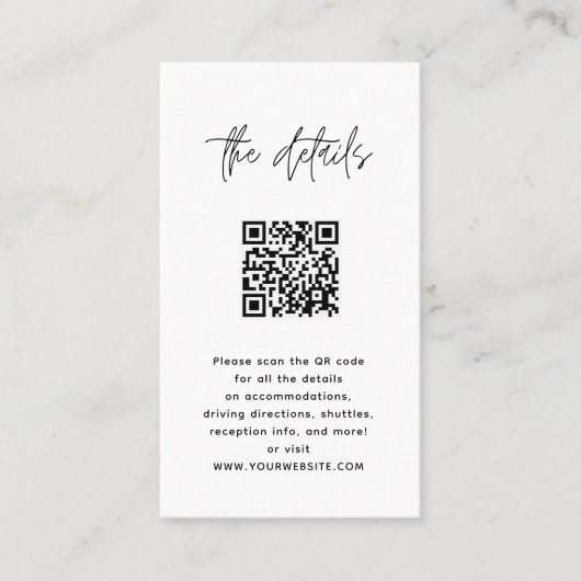 Minimale moderne zwarte en witte QR-code bruiloft Plaatskaartje (Voorkant)