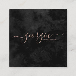 Minimale moderne zwarte en zwarte Roos Gold-handte Vierkante Visitekaartje