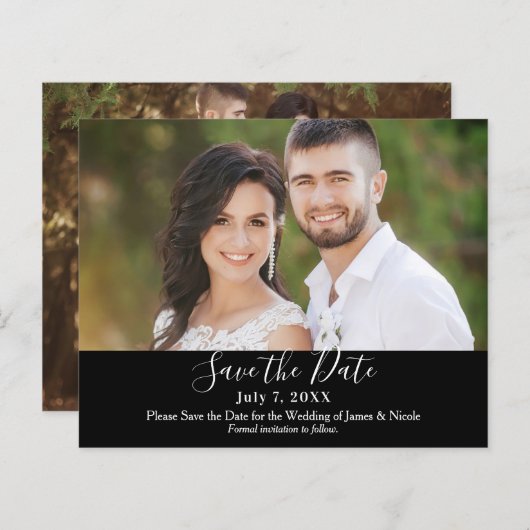 Minimale moderne zwarte foto Opslaan datum (Voorkant / Achterkant)