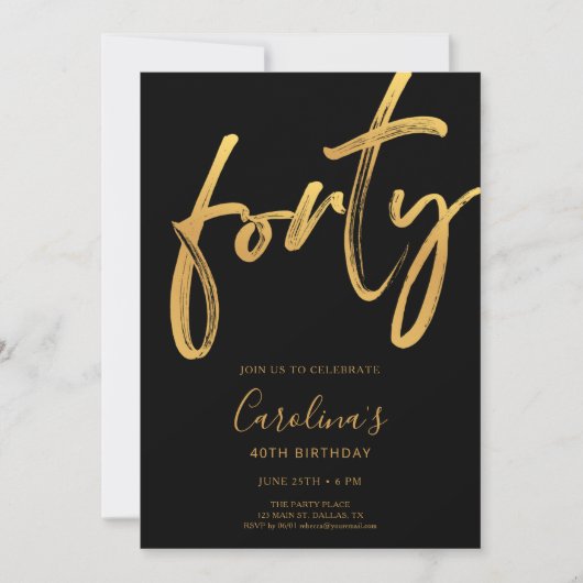 Minimale Moderne Zwarte & Gouden 40e Verjaardag Kaart (Voorkant)
