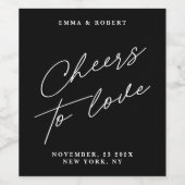 Minimale moderne zwarte juichen om van trouwen te wijn etiket (Enkel label)