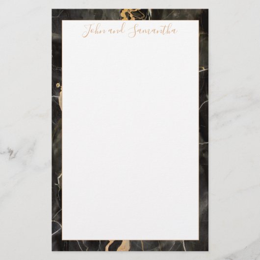 Minimale moderne zwarte marmerweddenschap briefpapier (Voorkant)