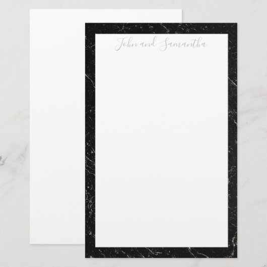 Minimale moderne zwarte marmerweddenschap briefpapier (Voorkant / Achterkant)