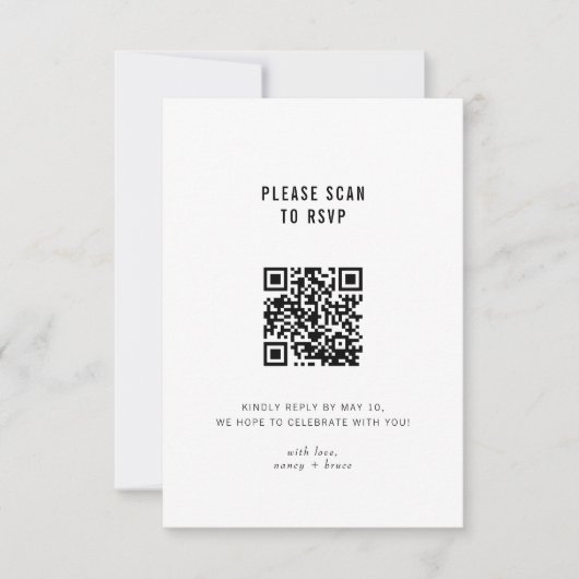Minimale moderne zwarte online QR-code bruiloft RSVP Kaartje (Voorkant)