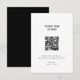 Minimale moderne zwarte online QR-code bruiloft RSVP Kaartje