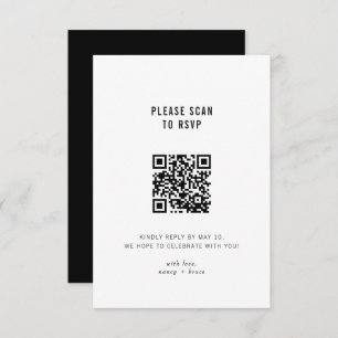 Minimale moderne zwarte online QR-code bruiloft RSVP Kaartje