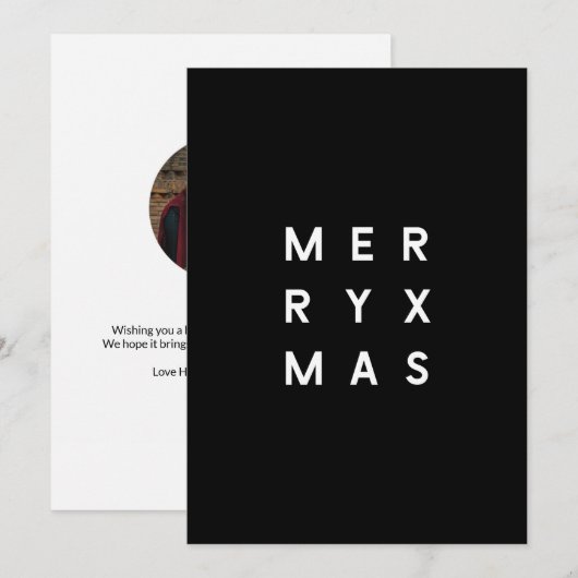 Minimale moderne zwarte Typografie Foto Merry Xmas Feestdagenkaart (Voorkant / Achterkant)
