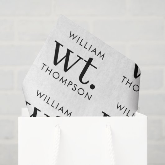 Minimale Moderne Zwarte & Witte Monogram Naam Tissuepapier (Cadeauzakje)