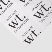 Minimale Moderne Zwarte & Witte Monogram Naam Tissuepapier (Detail)