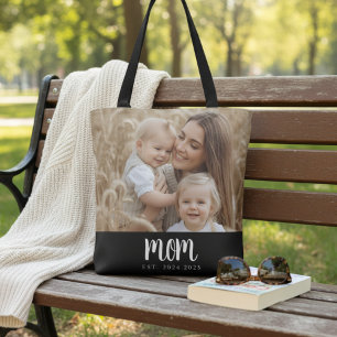 Minimale Moeder Gevestigde Script Zwarte Foto Tote Bag