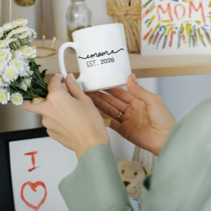 Minimale Moeder Opgericht Handgeschreven Naam Jaar Koffiemok