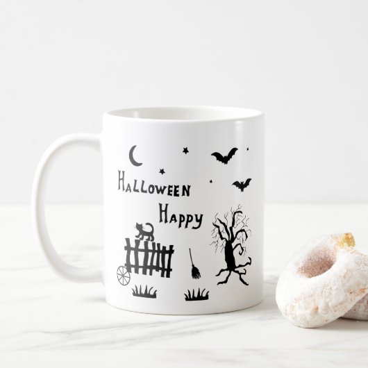 Minimale Mok van Cute Happy Halloween-koffie (Met donut)