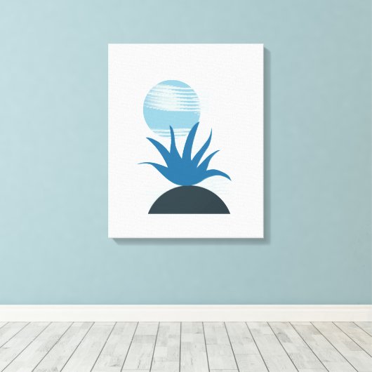 Minimale monochromatische blauwe schilderkunst canvas afdruk (Insitu (Houten vloer))