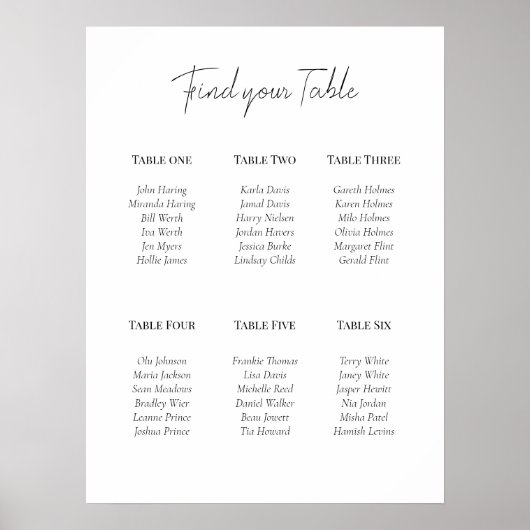 Minimale monochrome acryl 6 tafelplan poster (Voorkant)