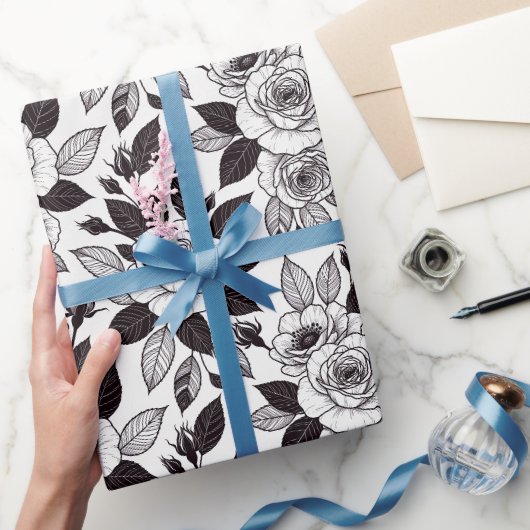 Minimale monochrome lijnkunstrozen cadeaupapier (Geschenken)