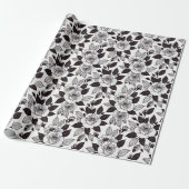 Minimale monochrome lijnkunstrozen cadeaupapier (Uitgerold)