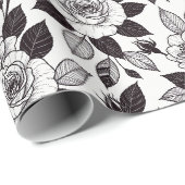 Minimale monochrome lijnkunstrozen cadeaupapier (Rol Hoek)