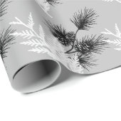 Minimale monochroomgevoelige cedar Leaf & Pinecone Cadeaupapier (Rol Hoek)