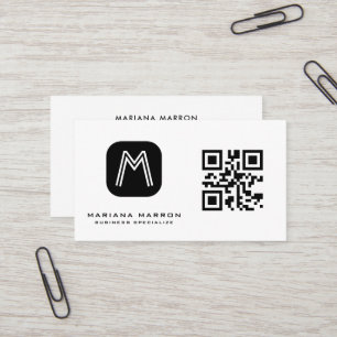 Minimale Monogram Aangepaste QR-code Basic Visitekaartje