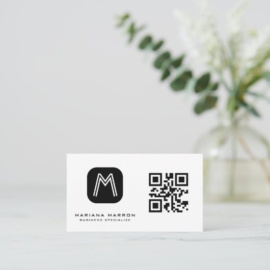 Minimale Monogram Aangepaste QR-code Basic Visitekaartje (Staand voorkant)