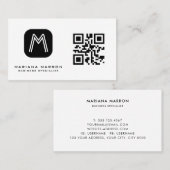 Minimale Monogram Aangepaste QR-code Basic Visitekaartje (Voorkant / Achterkant)